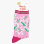 Women's White Lily Floral Print Bamboo Socks, thumbnail 4 of 4