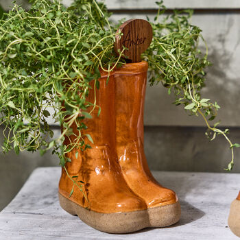 Personalised Orange Welly Plant Pot, 3 of 9