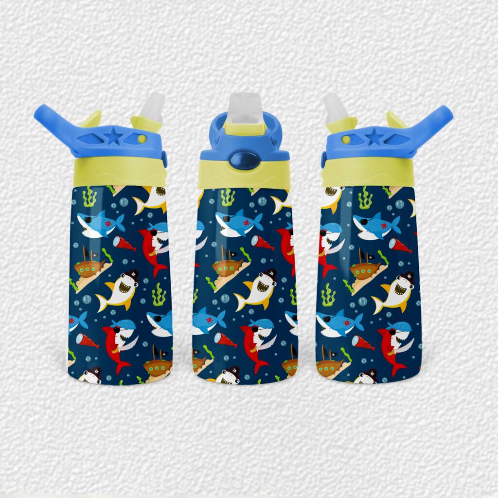 Pirate Shark Personalised Name Insulated Water Bottle, 1 of 9