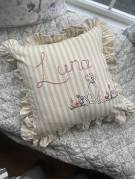 Ditsy Floral Hand Embroidered Cushion Add Your Name, 9 of 9