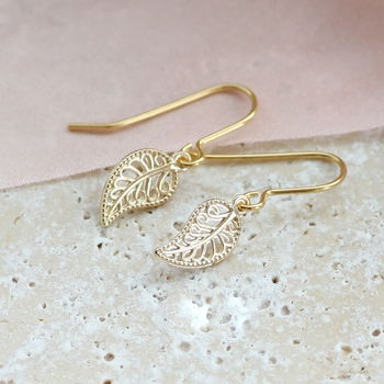 Gold Plated Leaf Filigree Earrings, 2 of 9