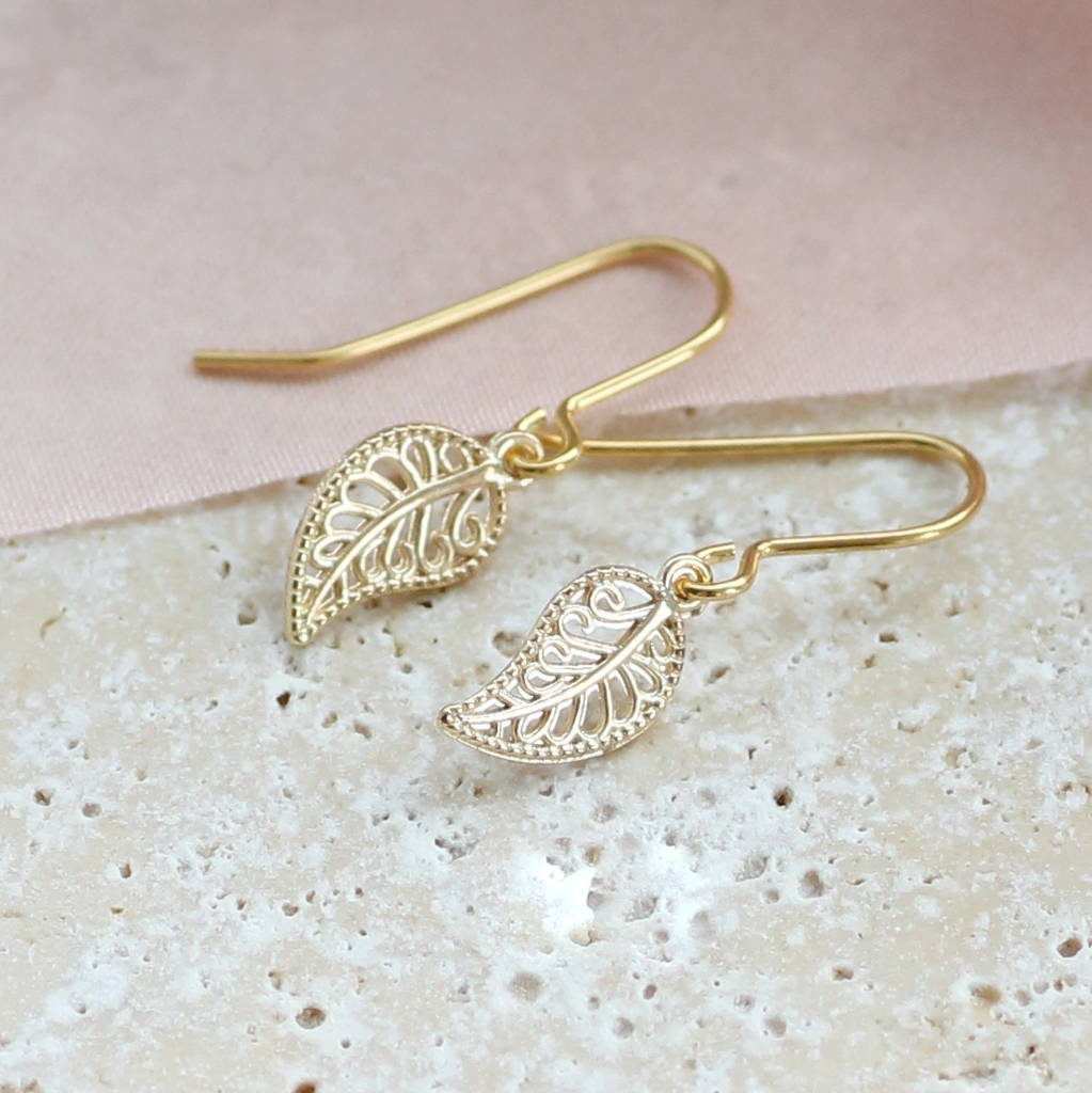 Gold Plated Leaf Filigree Earrings By Joy by Corrine Smith