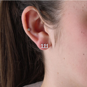 Angel Number Asymmetrical Sterling Silver Earrings, 6 of 11