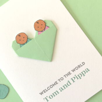 New Baby Twins Origami Heart Card, 3 of 6