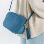 Personalised Blue Suede Cross Body Bag, thumbnail 1 of 7