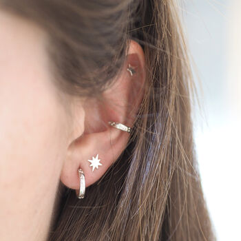 Sterling Silver Engraved Star Hoop Earrings, 9 of 12
