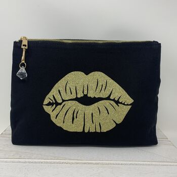 Glitter Lips Print Makeup Bag, 3 of 11