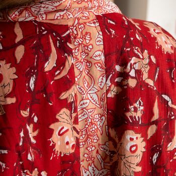 Indian Cotton Red Rubra Print Kimono, 4 of 5