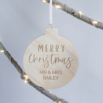 Personalised Engraved Mr And Mrs Christmas Bauble, 3 of 4