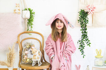 Pink Bunny Rabbit Kids Snuggle Hoodie /Wearable Blanket, 2 of 8