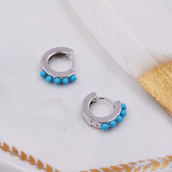 Turquoise Stones Huggie Hoop Earrings, 9 of 12