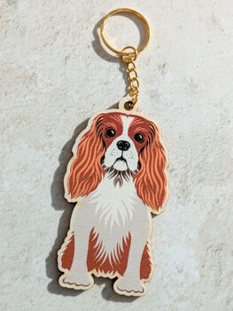 King Charles Spaniel Wooden Keyring With Optional Christmas Card, 7 of 7