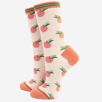 Womens Peach Fruit Bamboo Socks, 3 of 5