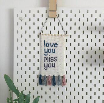 Knitted 'Love You Miss You' Wall Hanging, 2 of 4