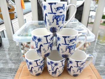 Set Of Six Aspen Mugs In Blue Safari Design, 3 of 12