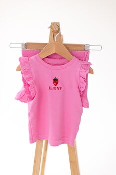 Personalised Strawberry Lace Trim T Shirt And Short Set, 7 of 8