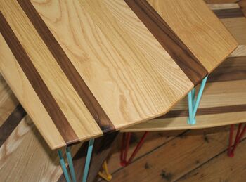 Hairpin Leg Coffee Table Solid Ash Oak Walnut Stripe, 4 of 10