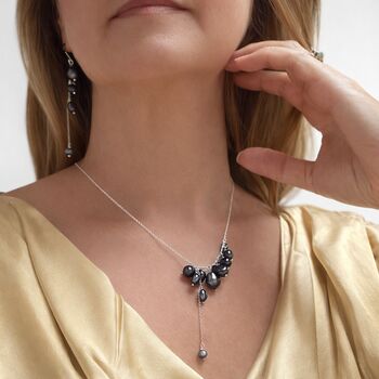 Womens Pearl Waterfall Necklace Earrings Jewellery Set, 2 of 12