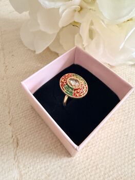 Antique Multicoloured Meenakari Gold Ring, 5 of 6