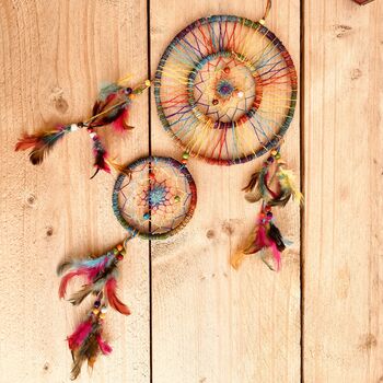 Large Double Rainbow Colours Hemp Dream Catcher, 9 of 10