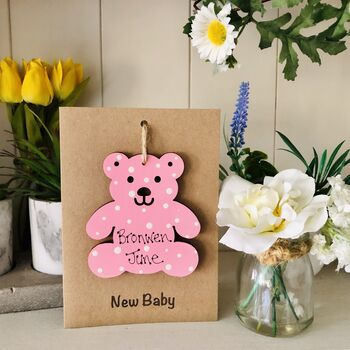 Personalised New Baby Teddy Wooden Keepsake Card, 6 of 8