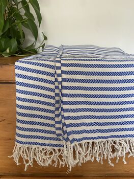 Blue Striped Design Cotton Bedspread, 8 of 9