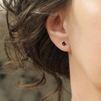 Purple Square Stud Earrings In Sterling Silver, 7 of 11
