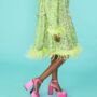 Lime Green Sequin And Feather Belted Coat, thumbnail 4 of 5
