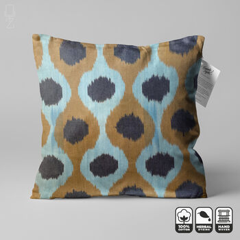 Blue And Brown Hand Woven Ikat Cotton Cushion Cover, 3 of 8