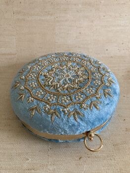 Blue Handcrafted Velvet Clutch Bag, 8 of 10