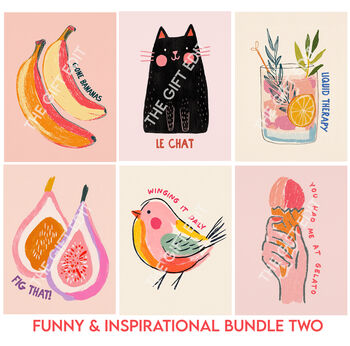 Set Of Six Funny And Inspirational Themed Art Prints Bundles, 8 of 10