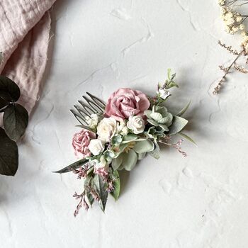 Dusty Pink And Sage Green Floral Hair Comb, 3 of 7