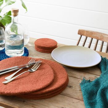 Fair Trade Handmade Eco Felt Coaster Vase Mat 4pc Set, 3 of 12