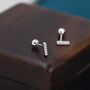 Tiny Cz Bar Screw Back Earrings In Sterling Silver, thumbnail 4 of 12