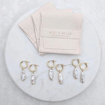 Esme Round Hoop Pearl Bridal Earrings, 2 of 3