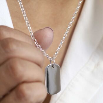 Sterling Silver Medium Solid Dog Tag Necklace, 2 of 8