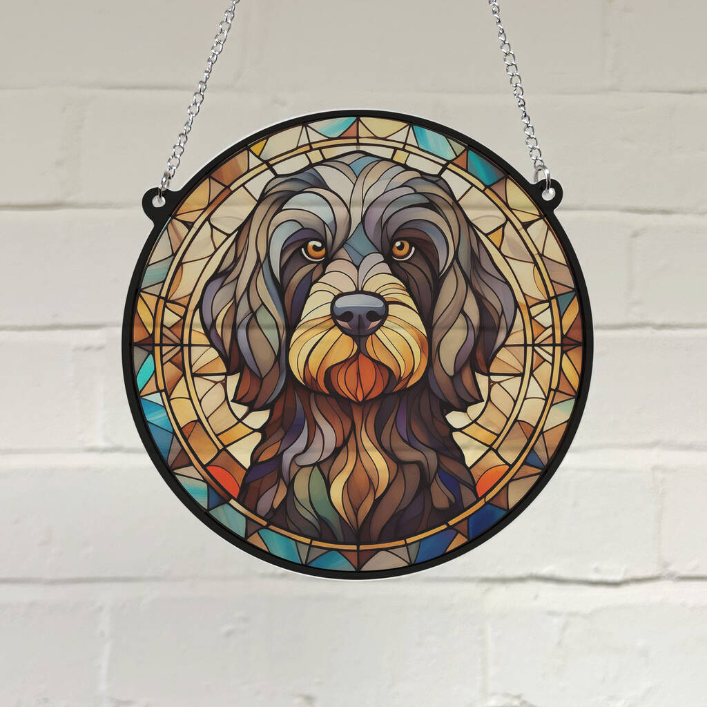 Cockapoo Black Stained Glass Effect Suncatcher, 1 of 6