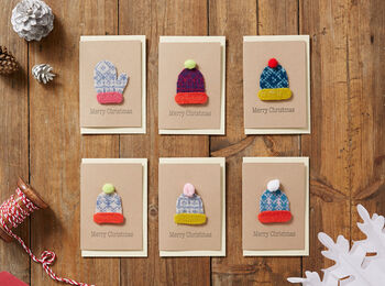 Handmade Christmas Bobble Hat Card Set Of Six, 6 of 6