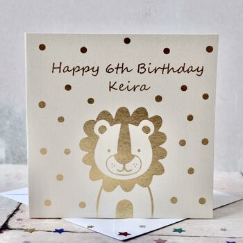 Birthday Lion Gold Foil Personalised Card, 2 of 3