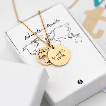 Personalised 'Adventure Awaits' World Map Necklace, 8 of 11
