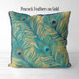 Peacock Cushion, Feathers On Blue, Multiple Cols Avail, thumbnail 6 of 9