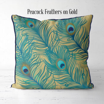 Peacock Cushion, Feathers On Blue, Multiple Cols Avail, 6 of 9