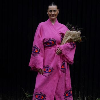 Long Organic Cotton Robe: Pink Eye, 2 of 6