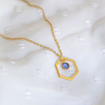 Gold Plated Hexagon Birthstone Charm Necklace, 6 of 11