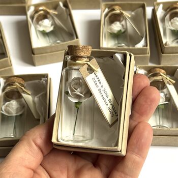 Personalised Paper Red Or Cream Roses In Bottles Wedding Party Favours, 8 of 12