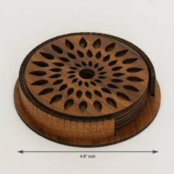 Wooden Tea Coaster With Stand Geo Design, 3 of 5