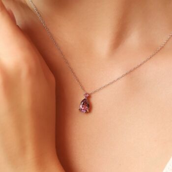 Pink Ruby And Amethyst Pear Cut Pendant Necklace In Sterling Silver And Gold Vermeil, 4 of 11