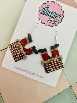 Santa Stuck In The Chimney Glitter Earrings / Funny Christmas Jewellery Sparkly Novelty Dangles / Festive Holiday Jewellery / Secret Santa Gift Bold Sparkly Christmas Accessory, 5 of 5