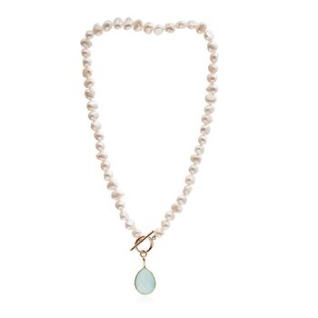 Clara Freshwater Pearl Necklace With Aqua Chalcedony, 2 of 3