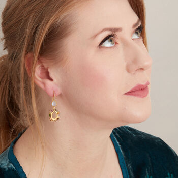 Moonstone Teardrop Tourmaline Beaded Drop Earrings, 3 of 8